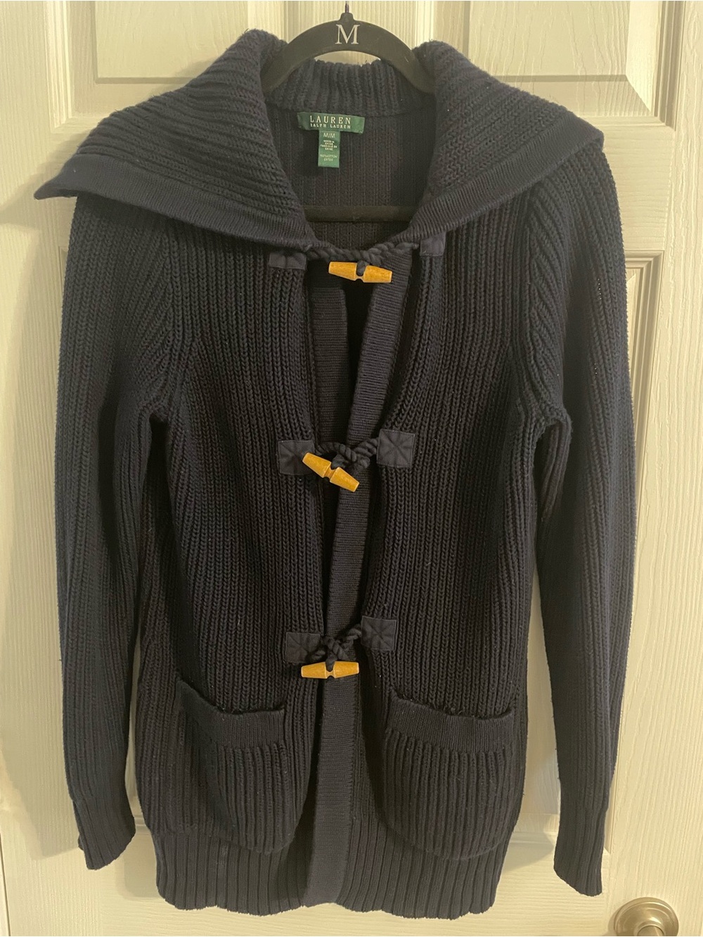 Lauren Ralph Lauren Navy Toggle Knit Cardigan preppy cotton